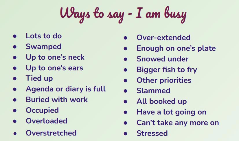 Ways to say - I am busy | Learn English